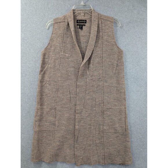Nanette Lepore Vest Womens Small Brown Merino Wool Duster Open Front Pockets - Picture 1 of 8